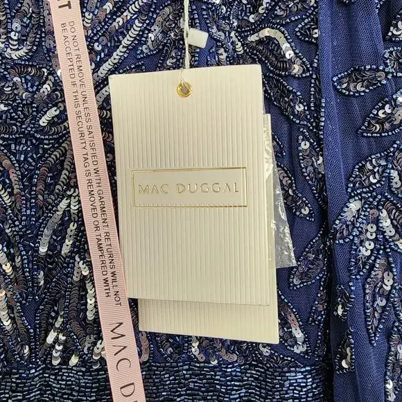 NWT Mac Duggal Illusion Beaded Embellished Long Sleeve Gown 8 Midnight Formal